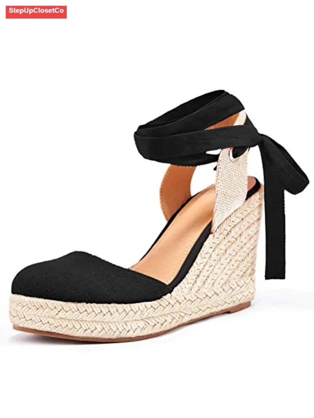 Platform Espadrilles Wedge Sandals Closed Toe Ankle Strap Lace Up Suede Faux